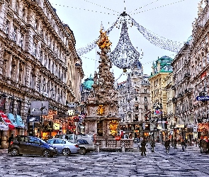 Samochody, Budynki, Wiedeń, Ludzie, Pomnik, Austria, Ulica