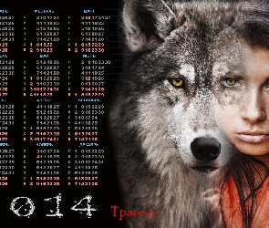 kobiety, Twarz, 2014, Kalendarz, Głowa, Psa