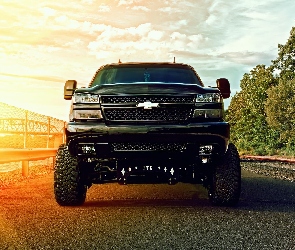 Chevrolet, Czarny, Światło, Droga, Rzeka, Most, HDR