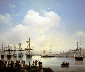 Ajwazowski, Morze, Iwan, Miasta, Żaglowce, Panorama, Mieszkańcy, Port