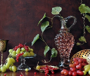 Wino, Karafka, Porzeczki, Kielich, Listki, Winogrona, Zielone