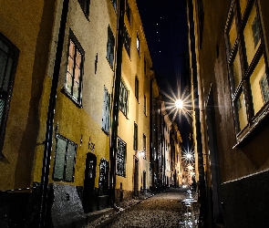 Światła, Stare Miasto, Sztokholm, Szwecja, Noc, Ulica