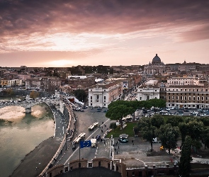 Rzeka, Most, Włochy, Panorama, Miasta, Watykan