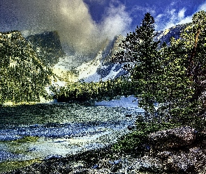 Stany Zjednoczone, Stan Kalifornia, Jezioro, Góry, Las, Park Narodowy Yosemite