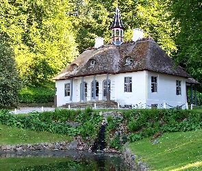 Ogród, Światło, Przebijające, Staw, Dom