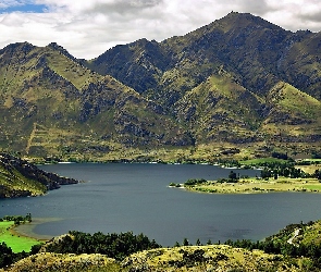 Jezioro, Łąki, Lasy, Wanaka, Góry