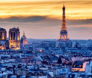 Wieża, Eiffla, Francja, Domów, Paryż, Dachy