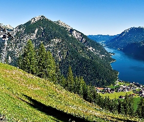 Góry, Achensee, Tyrol, Jezioro, Kolejka, Lasy, Górska, Wioska