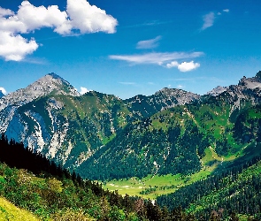 Góry, Dolina, Łąki, Lasy, Tyrol