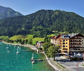 Pertisau, Góry, Tyrol, Jachty, Jezioro, Hotel, Achensee, Lasy
