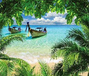 Plaża, Tropikalna, Ocean, Łodzie