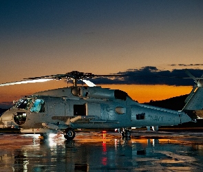 Helikopter, Lotnisko, Zachód, Słońca