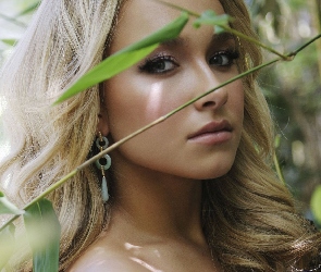 Źdźbło, Makijaż, Blondynka, Trawy, Kolczyki, Kobieta, Hayden Panettiere