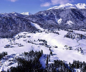 Alpy, Wioska, Dolina, Lasy, Zima