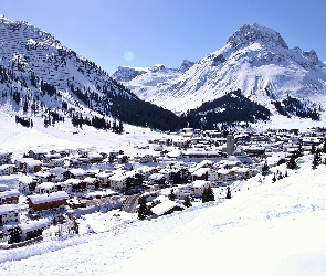 Zima, Tyrol, Kurortu, Las, Dolina, Panorama, Góry