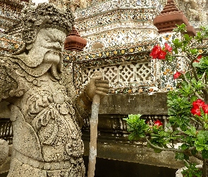 Posąg, Tajlandia, Świątynia, Kwiaty