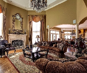 Lustro, Kominek, Stylowy, Salon