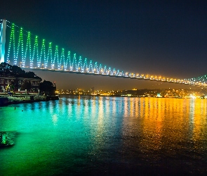 Noc, Oświetlony, Rzeka, Turcja, Miasta, Panorama, Stambuł, Most