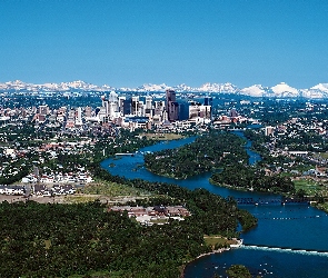Calgary, Panorama, Roślinność, Rzeka, Bow, Miasta