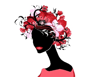 Dziewczyna, Kwiaty, Grafika