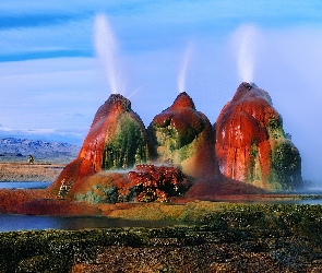 Nevada, Mgła, Skała, Pomarańczowa, Gejzer, Kaskada