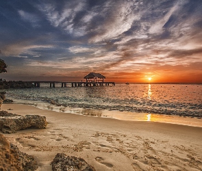 Słońca, Zachód, Morze, Plaża
