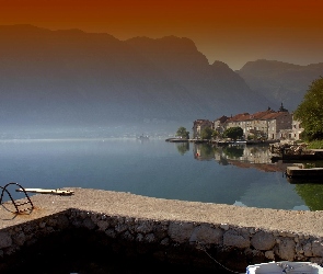 Czarnogóra, Jezioro, Domy, Góry, Kotor