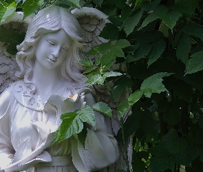 Posąg, Krzew, Anioł, Figura