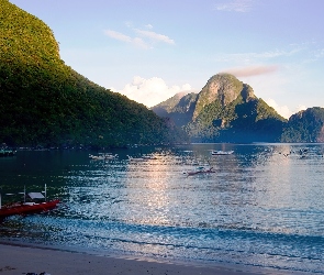 Filipiny, Morze, Łódki, Góry