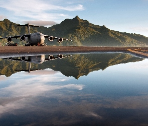 Boeing, C-17, Odbicie, Góry, Woda, Globemaster III