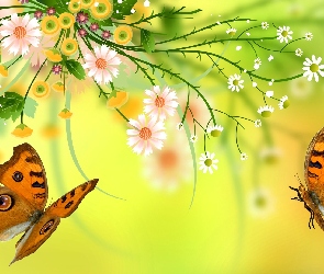 Kwiaty, Grafika 2D, Motyle
