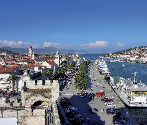 Statki, Nabrzeże, Panorama, Wycieczkowe, Trogir, Morze, Miasta