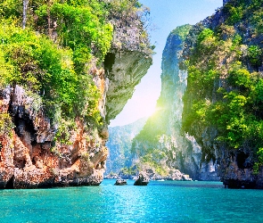 Phuket, Drzewa, Morze, Skały, Tajlandia