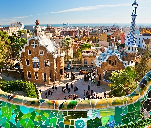Panorama, Gaudiego, Modernistyczne, Miasta, Projektu, Barcelona, Budynki