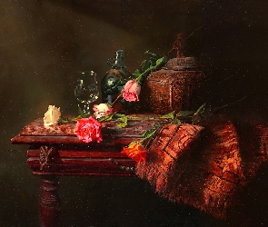 Aleksiej Antonow, Martwa Natura, Obraz, Szkło, Dzban, Róże