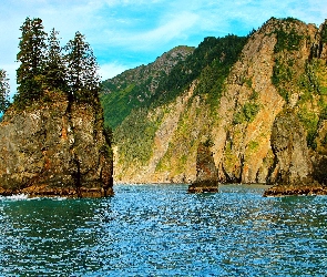 Alaska, Skały, Góry, Jezioro