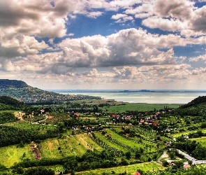 Miasteczka, Balaton, Jezioro, Węgry, Pola, Lasy, Łąki, Góry