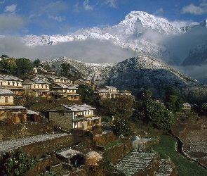 Nepal, Góry, Miasteczko, Domy, Ghrung
