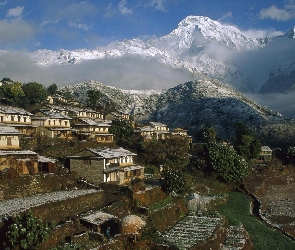 Ghrung, Góry, Domy, Miasteczko, Nepal