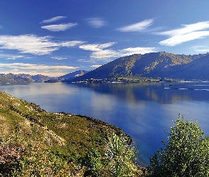 Góry, Roślinność, Chmury, Jezioro, Queenstown