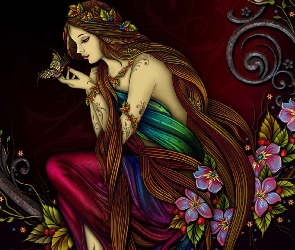 Kobieta, Kwiaty, Tatuaże, Motyl