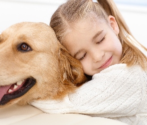 Przyjazń, Retriever, Dziewczynka, Golden