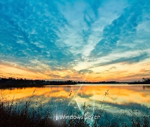 Seven, Windows, Lasy, Jezioro, Zachód, Słońca