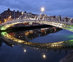 Dublin, Domy, Noc, Liffey, Most, Rzeka