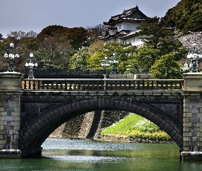 Zamek, Japonia, Rzeka, Most