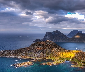 Archipelag, Norwegia, Chmury, Domy, Lofoten