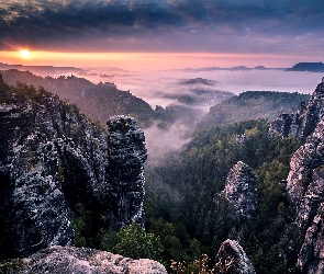 Chmury, Zachód Słońca, Góry