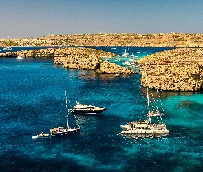 Morze, Malta, Skały, Jachty