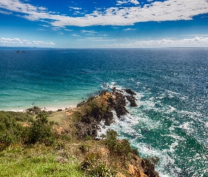 Byron, Chmury, Skały, Ocean, Australia