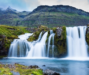 Islandia, Góry, Wodospad, Rzeka